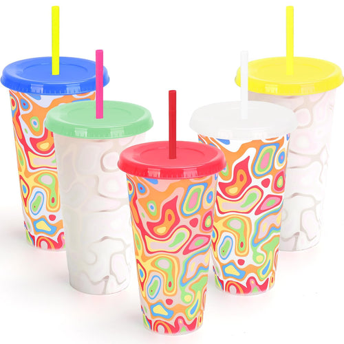 Ftabernam Color Changing Cups 5-Pack 24 oz  Gift Adults Kids Party Cute Cups for Ice Drink